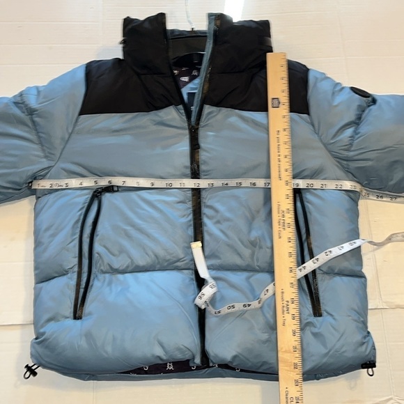 NWT-Steve Madden-L-ice blue& black-quilted, puffer, concealed hood, jacket/coat. - Picture 15 of 16